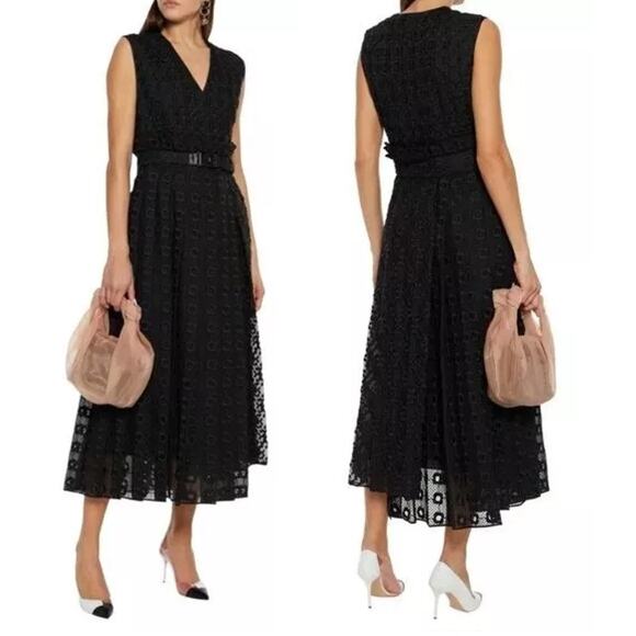 Fendi Runway Silk-Organza V-Neck Midi Lace Fit & Flare Dress Black Women's US 4 - Picture 1 of 7